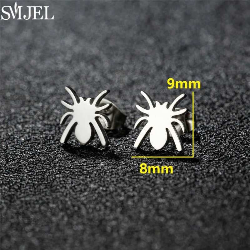 Punk Halloween Earring Black Stainless Steel Ghost Pirate Skull Stud Earrings Women Men Goth Pumpkin Spider Bat Ear Jewelry Gift