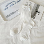 5 Pairs/Lot Women Hollow Mesh Tube Socks Ear Fungus Edge Socks Ins Trendy Spring Summer Loose Mouth Thin Style Girls Pile Socks