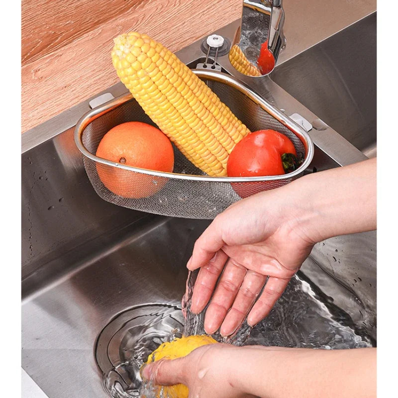 Kitchen Tools Stainless Steel Sink Drain Basket Triangle Food Filter Organizer Shelf Rack Drainier Household Accessories