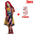 Kids Girls Boys Cosplay Scary Ghost Bride Sally Skeleton Jack Dress Striped Halloween Character Dress Up Costume