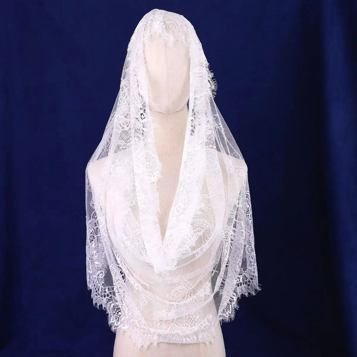 Women's Bridal Muslim Wedding Embroidered Headveil Floral Lace Mantila Catholic Veil Black Church Veil Ivory White Mesh Shawl