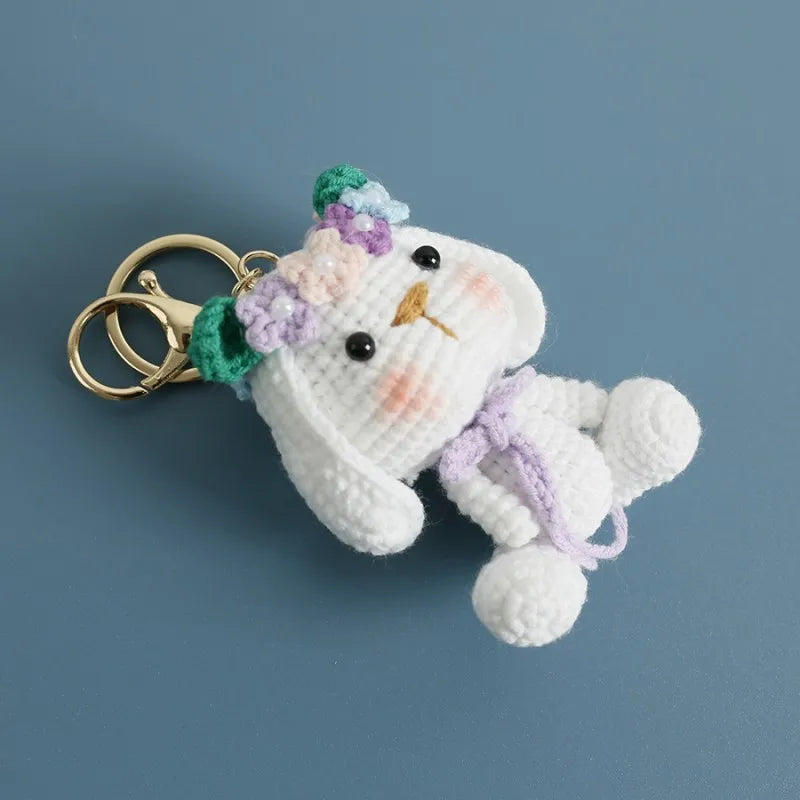 Cute Rabbit Doll Crochet Keyrings Handmaking Knitting Rabbit Keychains Cartoon Carrot Rabbit Keyrings Pendant Custom Accessories