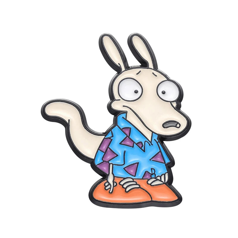 Cartoon Courage Cowardly Dog Brooch Enamel Pins Cute Pink Animal Dog Brooches Clothes Lapel Badges Jewelry Gift for Kids Friends