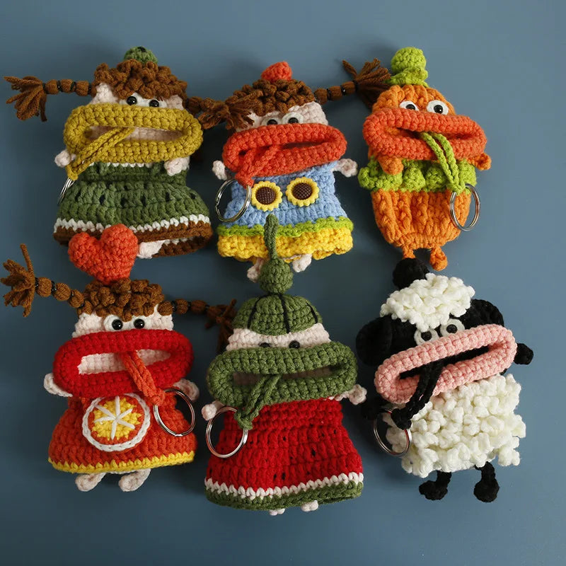 Cute Fruit Series Sausage Mouth Doll Crochet Keychains Custom Knitting Bag For Car Keys Holder Funny Doll Bag For Keys Storage