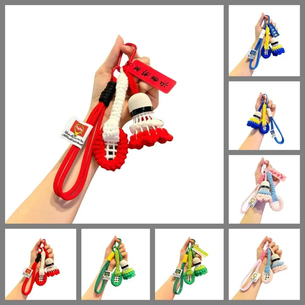 Soft Cute Crochet Badminton Keychain Mini Bright Color Knitted Badminton Pendant Bag Hanging Charms Car Keyring Backpack Decor