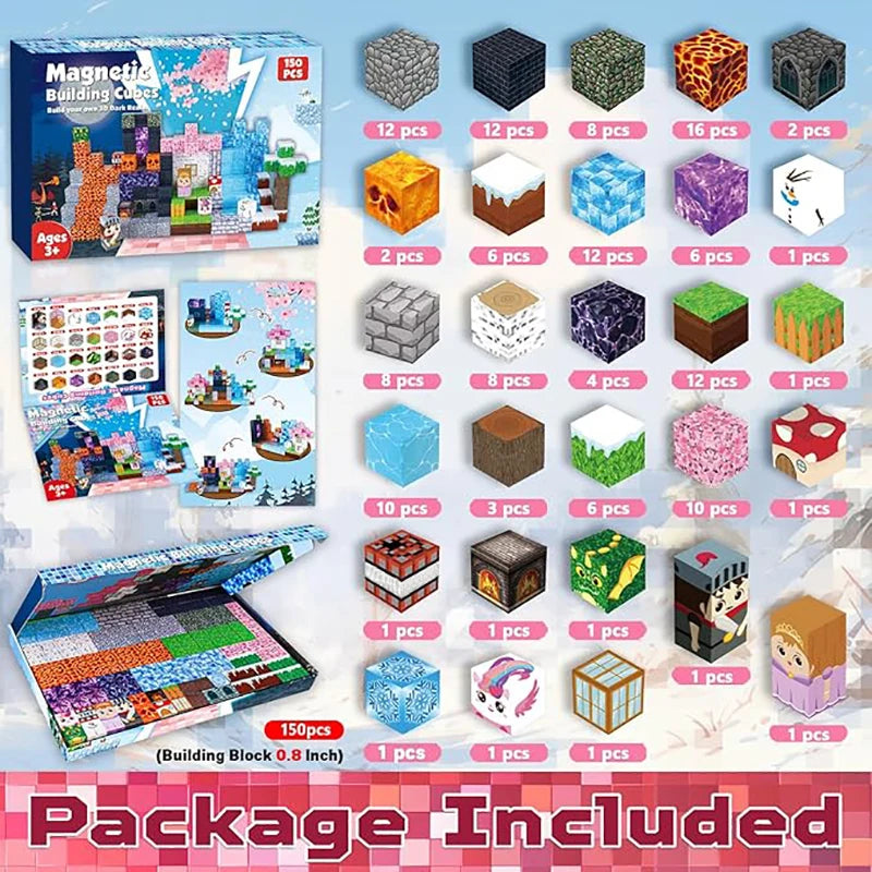 100-300pcs Magnetic Tiles Building Blocks Set,My World Figures Bricks, STEM Educational Toys for Kids Ages 3-10,Boys Girls Gifts