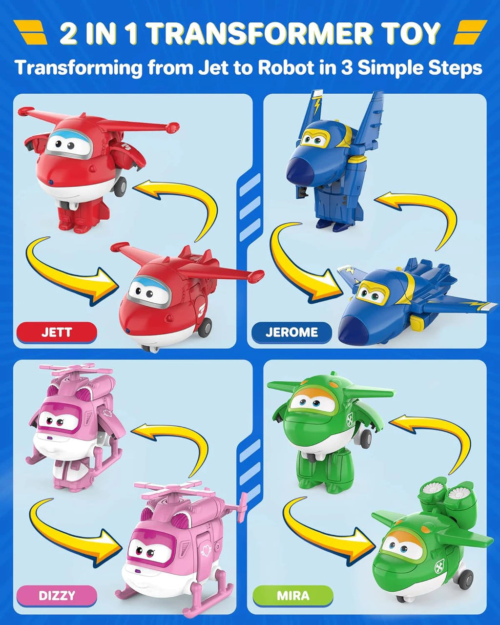Super Wings Toys, Transformable Toys 2 Inch, Airplane Toy for Kids 3-5 Years Old, 15 Packs Transforming Jet Playset, Real Mobile