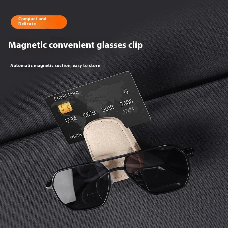 1/2Pc Sunglasses Holder Is Suitable for Car Sun Shades Magnetic Leather Sunglasses Clip and Ticket Clip Car Sunshade Accessories