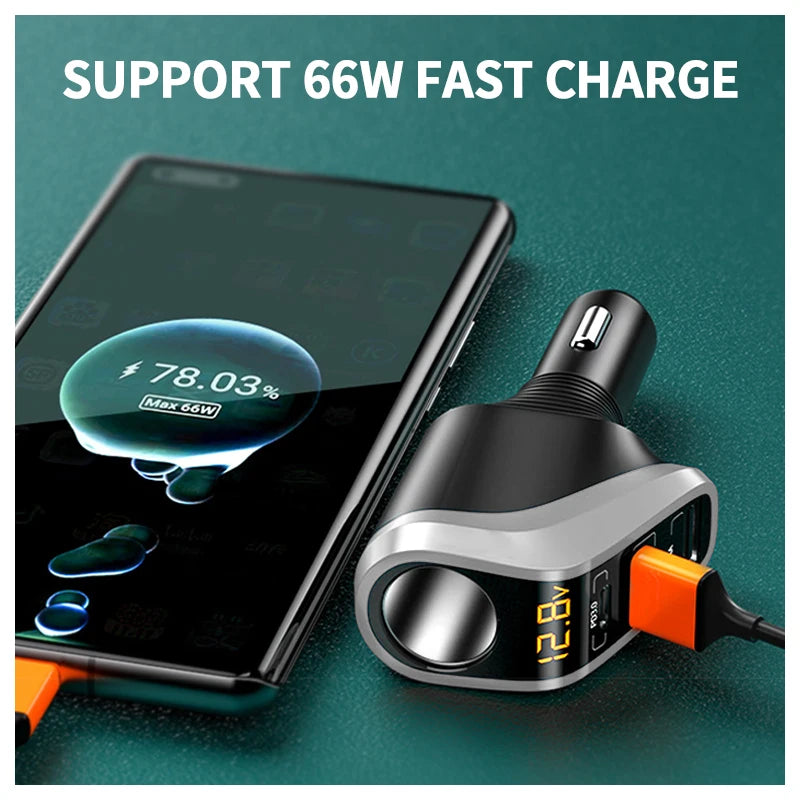 SEAMETAL 66W Car Charger PD20W QC3.0 Port USB Type Fast Charging Phone Charger 12V/24V Universal Cigarette Lighter Power Adapter