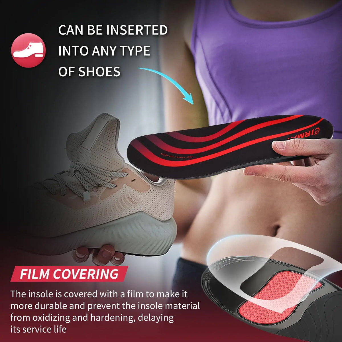 Premium Orthopedic Sport Insoles for Feet PU Gel Shock Absorption Breathable Sole Pad Sport Arch Support Feet Pain Care Insole