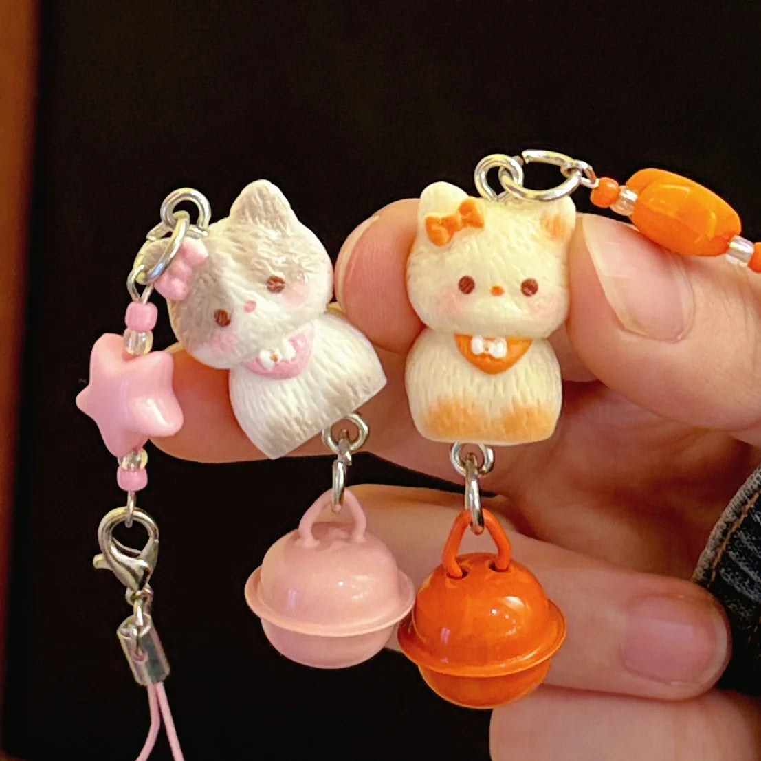 1/3 Pcs Cute Cat Phone Chain Pendant Versatile Bell Star Pendant Cartoon 3D Cat Bag Keychain Pendant