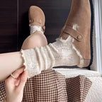 6 Pairs/lot Women's Mid-Tube Socks Hollow-Out Mesh with Flounce Trim Breathable Slouch Trendy and Versatile for Instagram Style