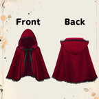 Red Velvet Black Lace Hooded Velvet Cape Ladies Cape Halloween Christmas Cosplay Party Fancy Cape