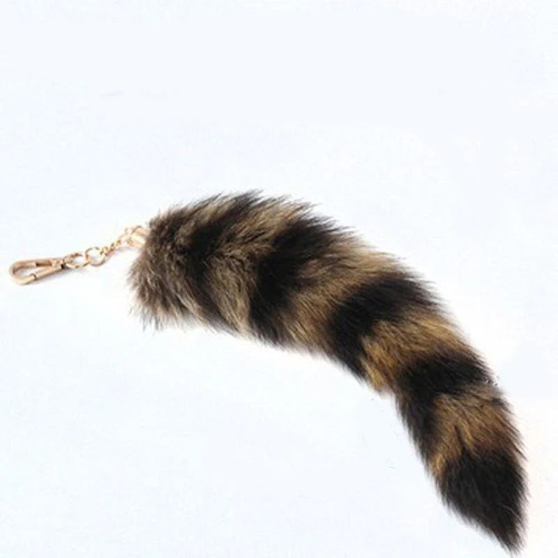 25cm Cute Fox-Racoon Tail Keychain Fur Pendant Key-Chain Bags Charm Keys-Holder Couple Keyrings for Backpack Car Decoration