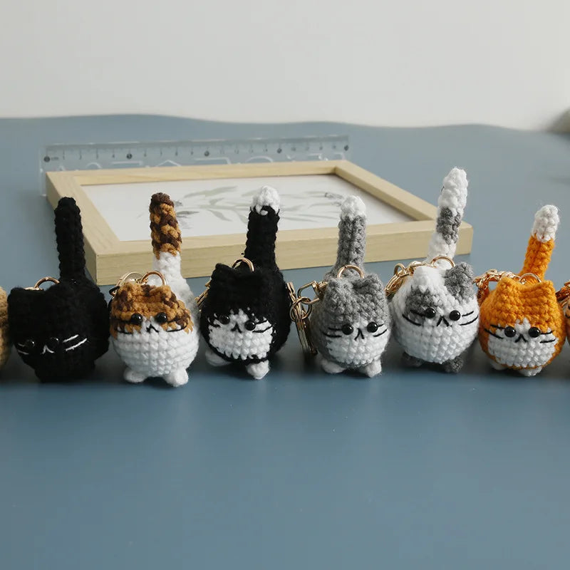 Small Cat Crochet Keychain Handmaking Crochet Cute Kitten Keyrings For Bag Pendant Knitting Animal Doll Keychain For Gift Custom