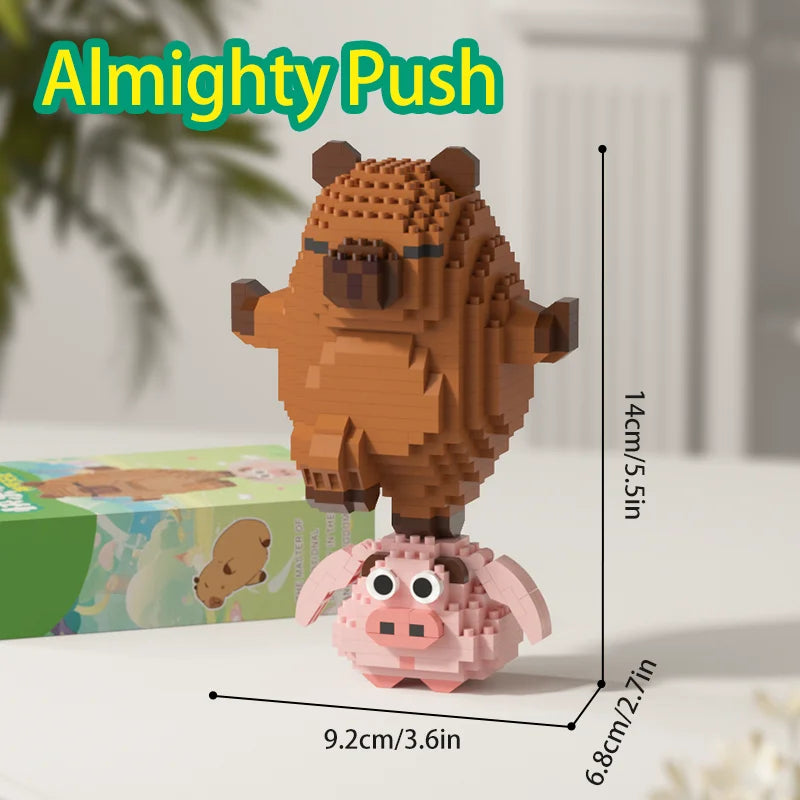 "Cute Capybara Block Figure - Desktop Decor Model with Orange Accessory | Meme Lover's Collectible"