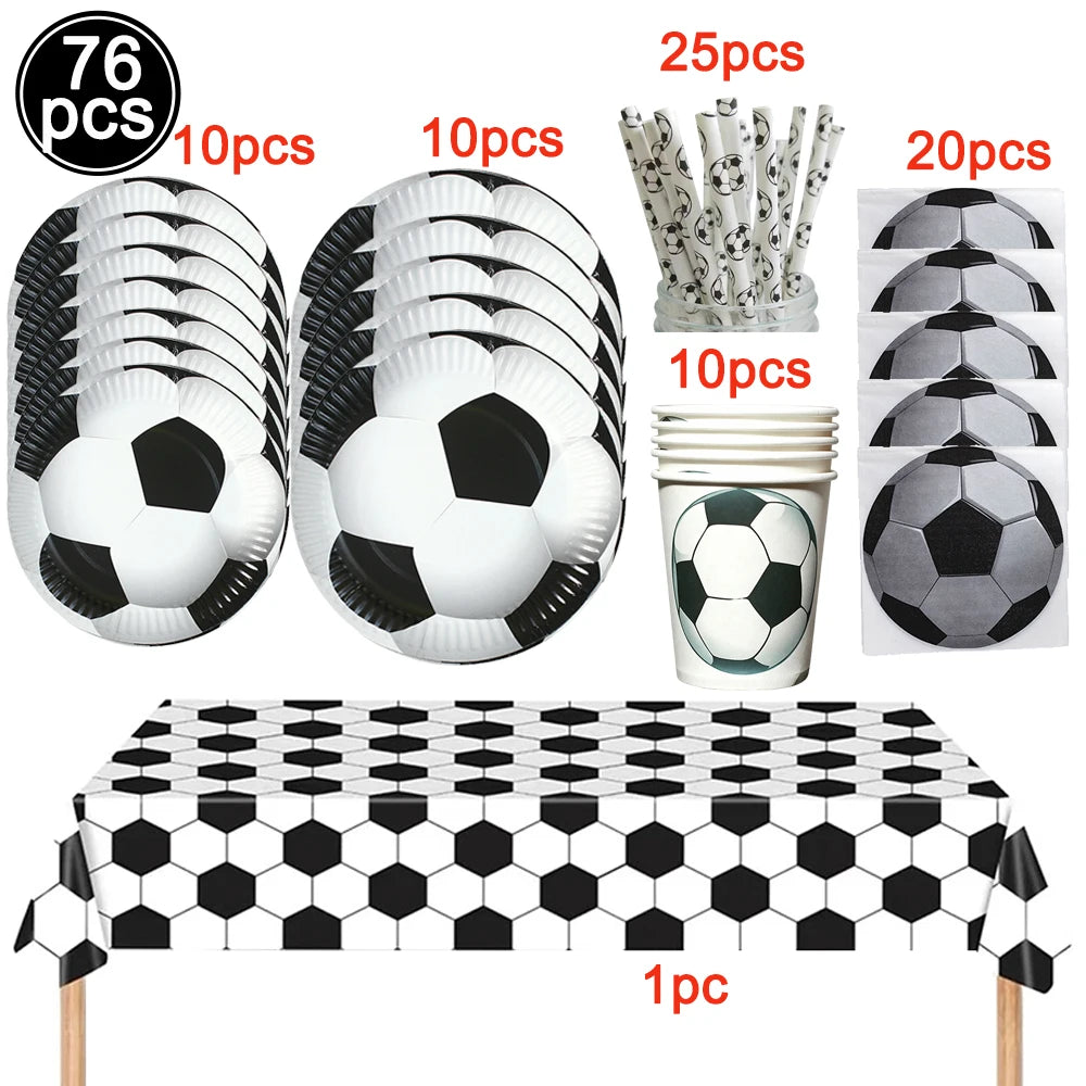 Soccer Theme Disposable Tableware Set Paper Plates Cups Napkins Tablecloth Boys Sports Football Birthday Party Decor Supplies