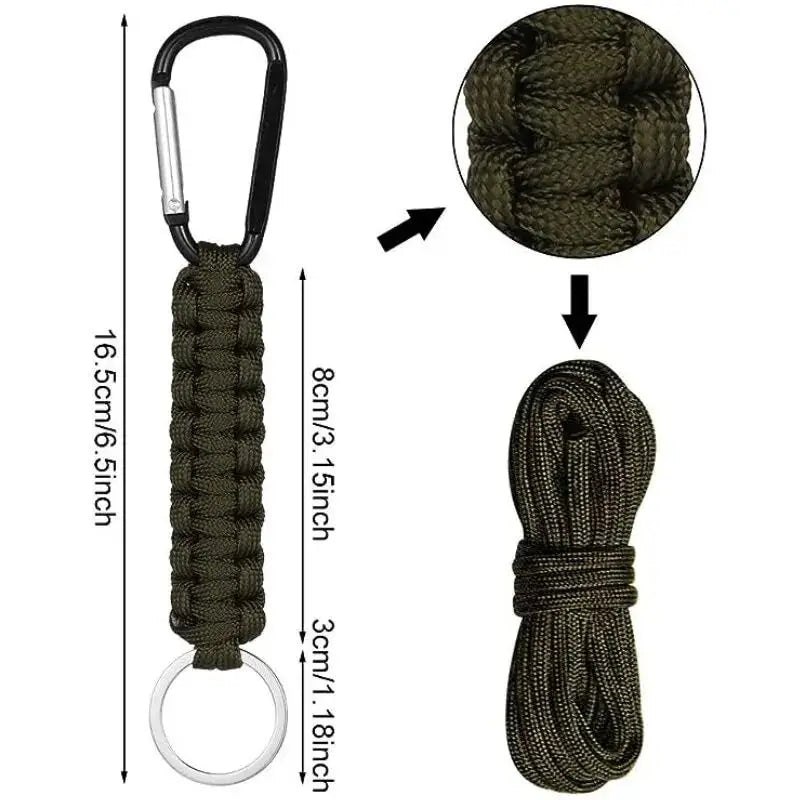 Outdoor Umbrella Rope Keychain Self Defense Lanyard Survive Knot Steel Ball Buckle Tactical Security Tool Carabiner