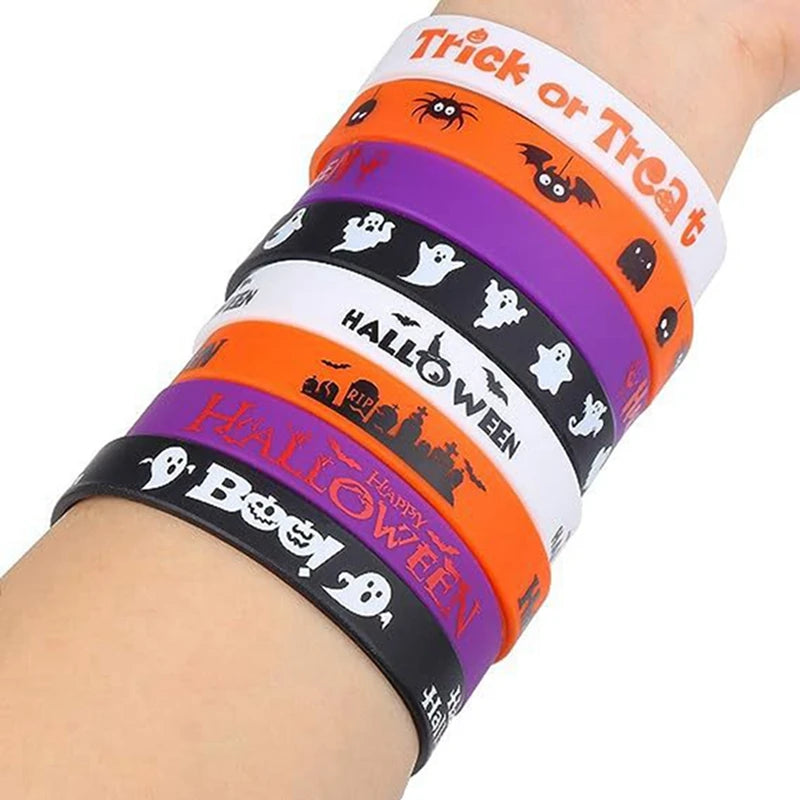 12/24PCS Silicone Bracelets Halloween Decorations Kids Wristband Pumpkin Skull Ghost Bat Halloween Party Favor Gift Bag Fillers