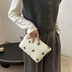 Cute Makeup Bag with Zipper Large Capacity Cosmetic Bag Embroidery Bow Wash Storage Bag