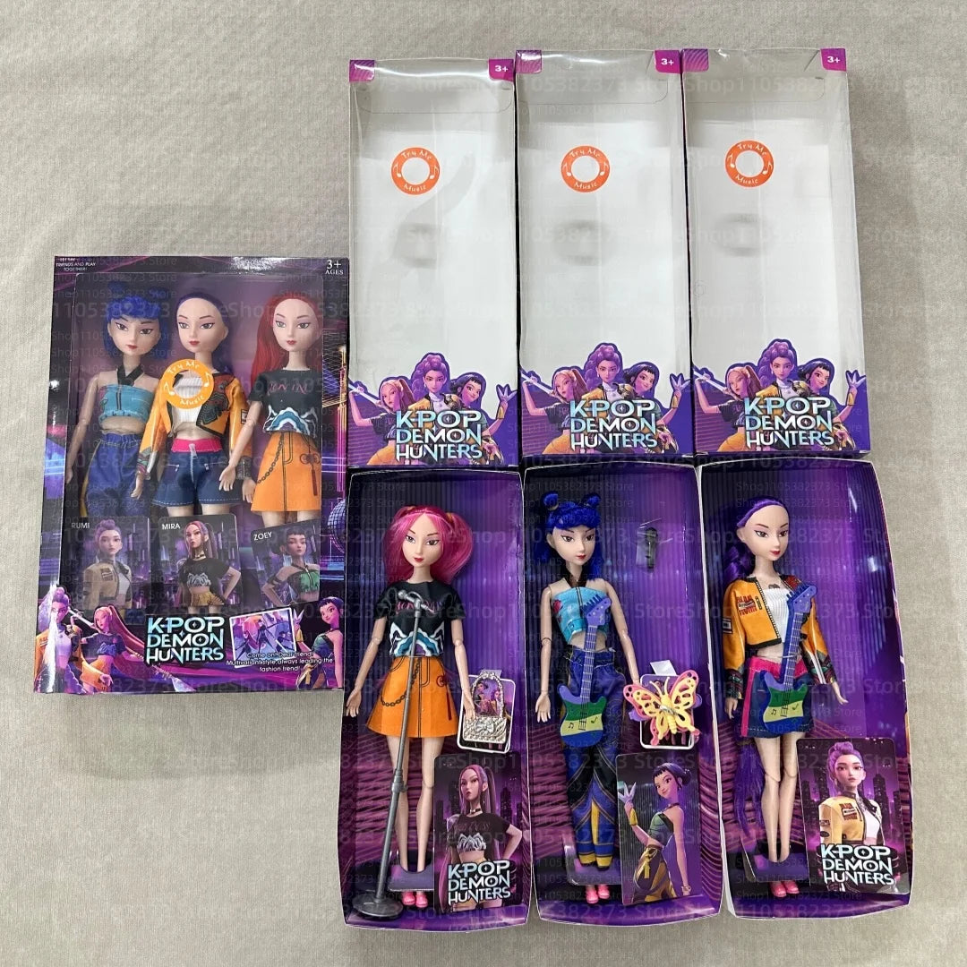 Kpop Rumi Mira Zoey Vinyl Doll Anime Hunters Girl 11 Inch Articulated With Theme Music Cute Toy 3PCS Set Gift for Kids Girl Fans