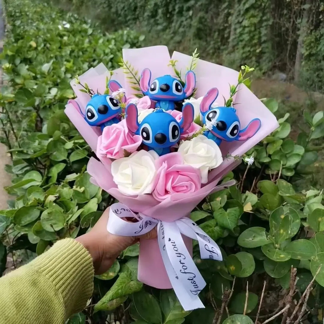 Anime Winnie the Pooh Pig Elephant Handmade Flower Bouquet Plush Doll Wedding Graduation Valentine Christmas Birthday Gifts