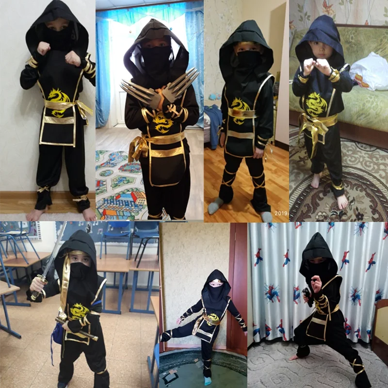 Red Ninja Costume Boy Halloween Japanese Samurai Costume Kid Ninja Jumpsuit with Ninja Foam Accessories Best Children Gift