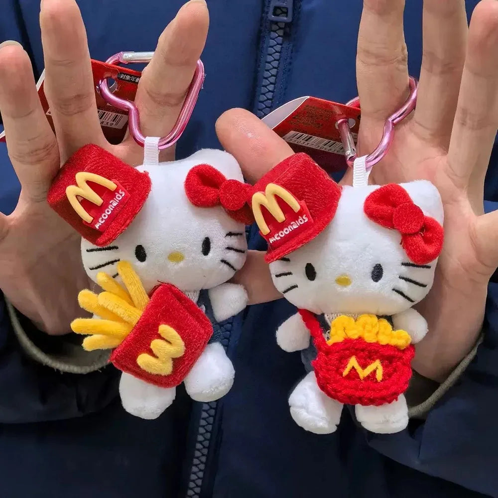 Hello Kitty  10Cm Keychain Plush Straw Hat Doll Kawaii Pendant Anime Cartoon Plushie Toy Christmas Gifts For Children
