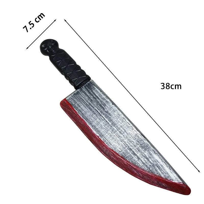 Halloween Bloody Butcher Knife Prop Scary Plastic Slasher Cleaver Knife Props for Halloween Haunted House Costume Accessories