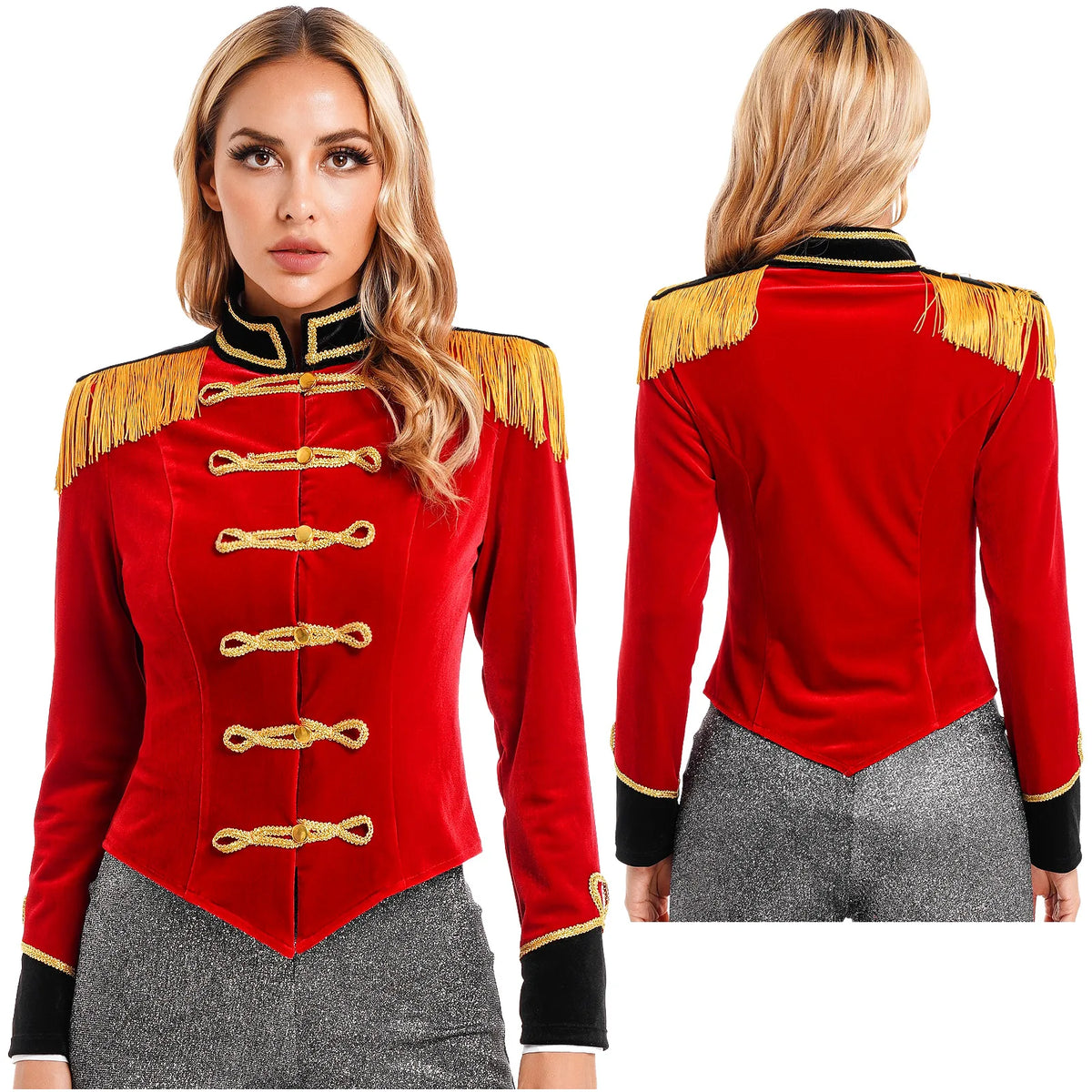 Women Circus Ringmaster Costume Showman Majorette Tassel Tailcoat Jacket Halloween Carnival Lion Tamer Cosplay Costumes