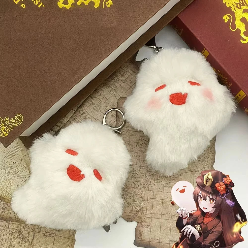 Game Genshin Impact Wanderer Hutao Cosplay Keychain Ghost Pendant Plush Doll Key Rings Accessories Gifts