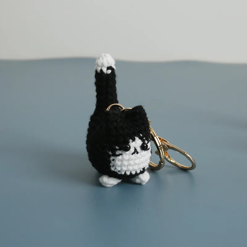 Small Cat Crochet Keychain Handmaking Crochet Cute Kitten Keyrings For Bag Pendant Knitting Animal Doll Keychain For Gift Custom