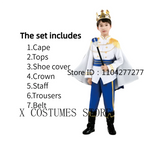 Boy's King Prince Cosplay Costume Prince Crown Scepter Cloak Royalty Suit Halloween Birthday Carnival Costumes Fancy Dress Up