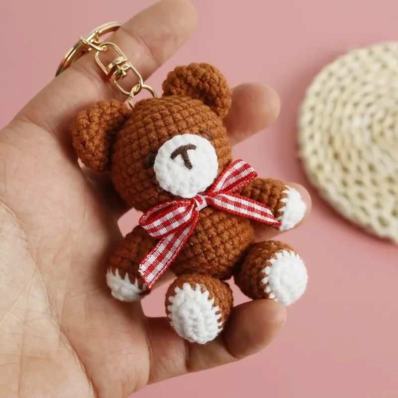 Cute Small Bear Keyrings For Couple Gifts Handmaking Knitted Bear Doll Keychain Animal Doll Crochet Keychain Custom Accessories