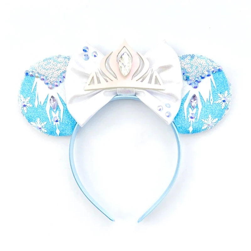 Frozen Elsa Mickey Mouse Ear Headband Sparkling Purple Bow Hair Hoops for Party Valentine Day Gift Holiday Hair Accessories