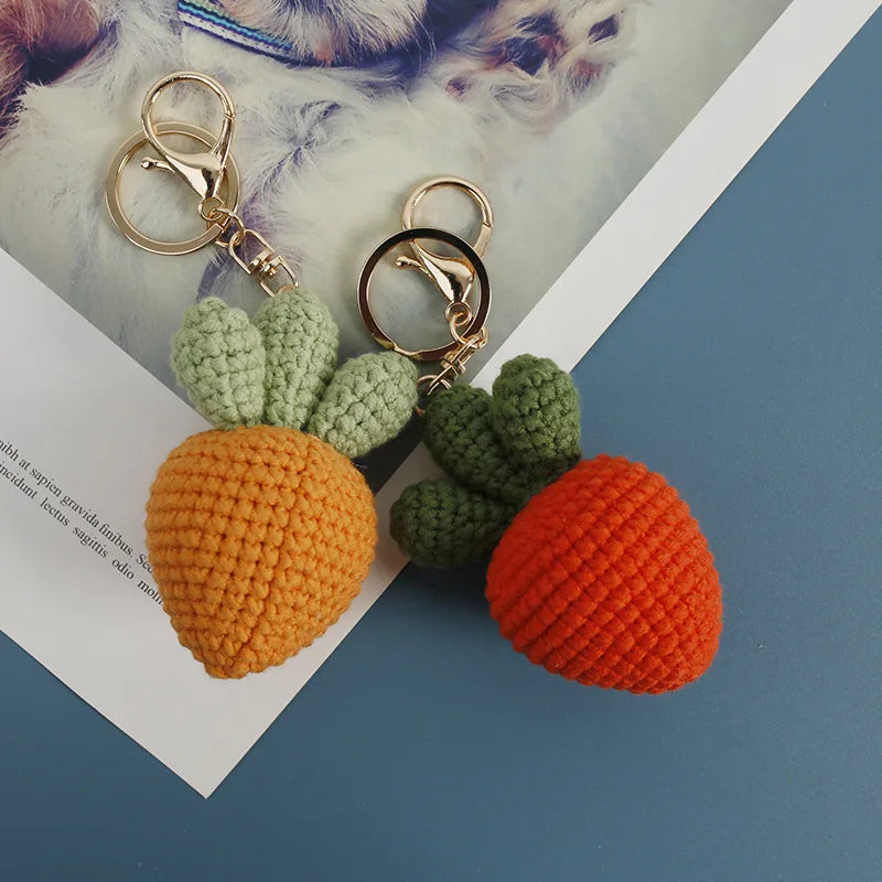 Cute Fruit Series Crochet Keychain Handmaking Knitted Strawberry Keyrings Cute Cherry Keyrings For Bag Pendant Custom Accessory