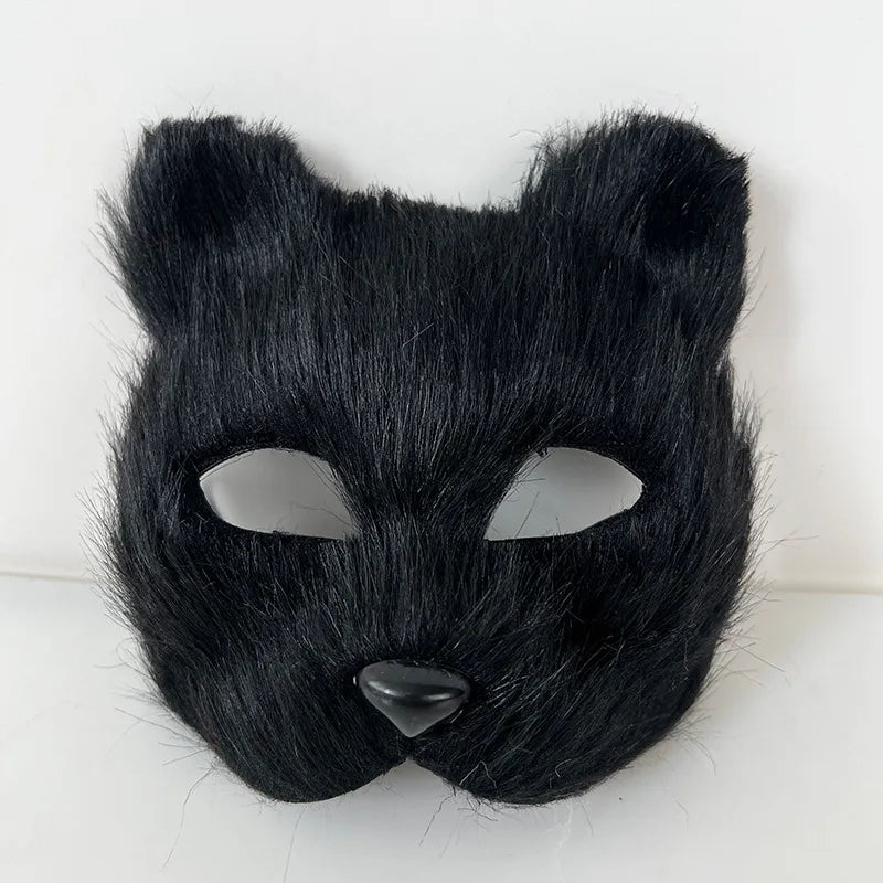 Faux Fur Fox Tail Cat Wolf Cosplay Costume Set with Plush Mask Fluffy Paw Gloves for Halloween And Christmas Party Accessories