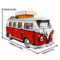 1332pcs Technical T1 Camper Van Bus Car Building Blocks Vehicle Assemble Model Fit MOC  Set Bricks Toys For Boys Girl Gifts