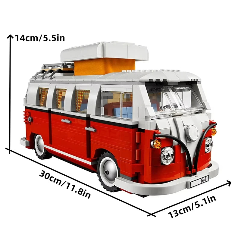 1332pcs Technical T1 Camper Van Bus Car Building Blocks Vehicle Assemble Model Fit MOC  Set Bricks Toys For Boys Girl Gifts