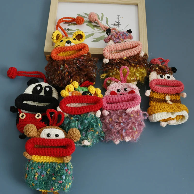 Cute Fruit Series Sausage Mouth Doll Crochet Keychains Custom Knitting Bag For Car Keys Holder Funny Doll Bag For Keys Storage