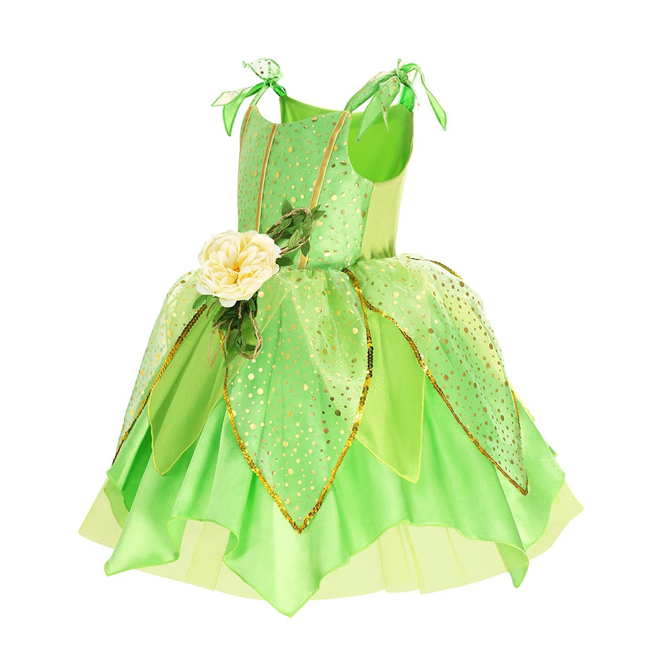 Girls Tinkerbell Fairy Costume – Green Princess Dress Outfit
