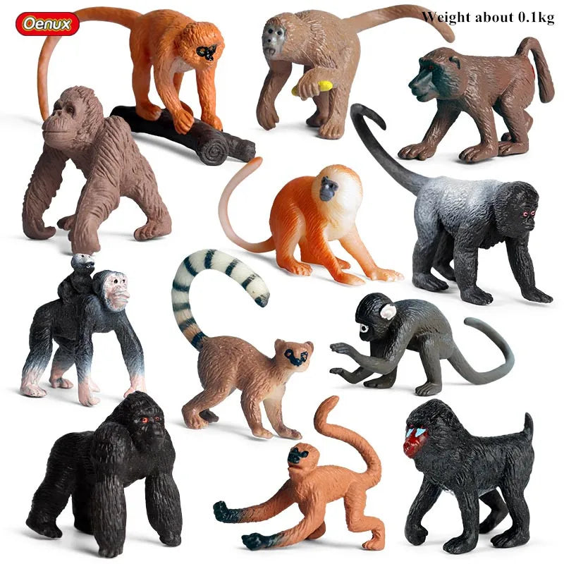 Oenux Montessori Miniature Lion Shark Horse Dinosaur Animals Model Set Action Figures Figurine Zoo Cute Education Kids Toy Gift