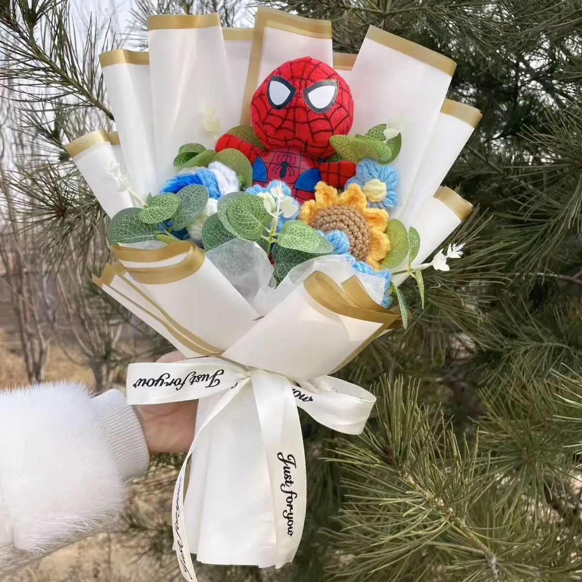 Amine Super Hero Spider-Man Stuffed Plush Dolls Creative Handmade Bouquets for Boys Graduation Christmas Birthday Gifts
