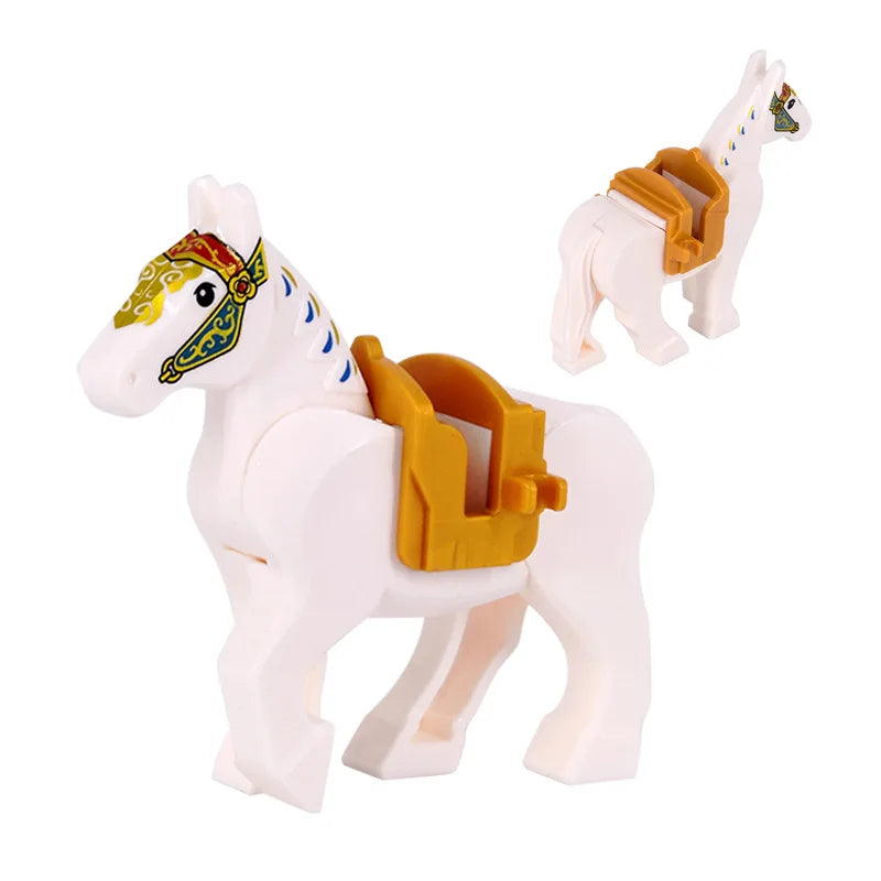Medieval Series War-Horse Building Blocks White/Black/Brown Horses Battle Steed DIY Bricks Toys For Children Christmas Gifts