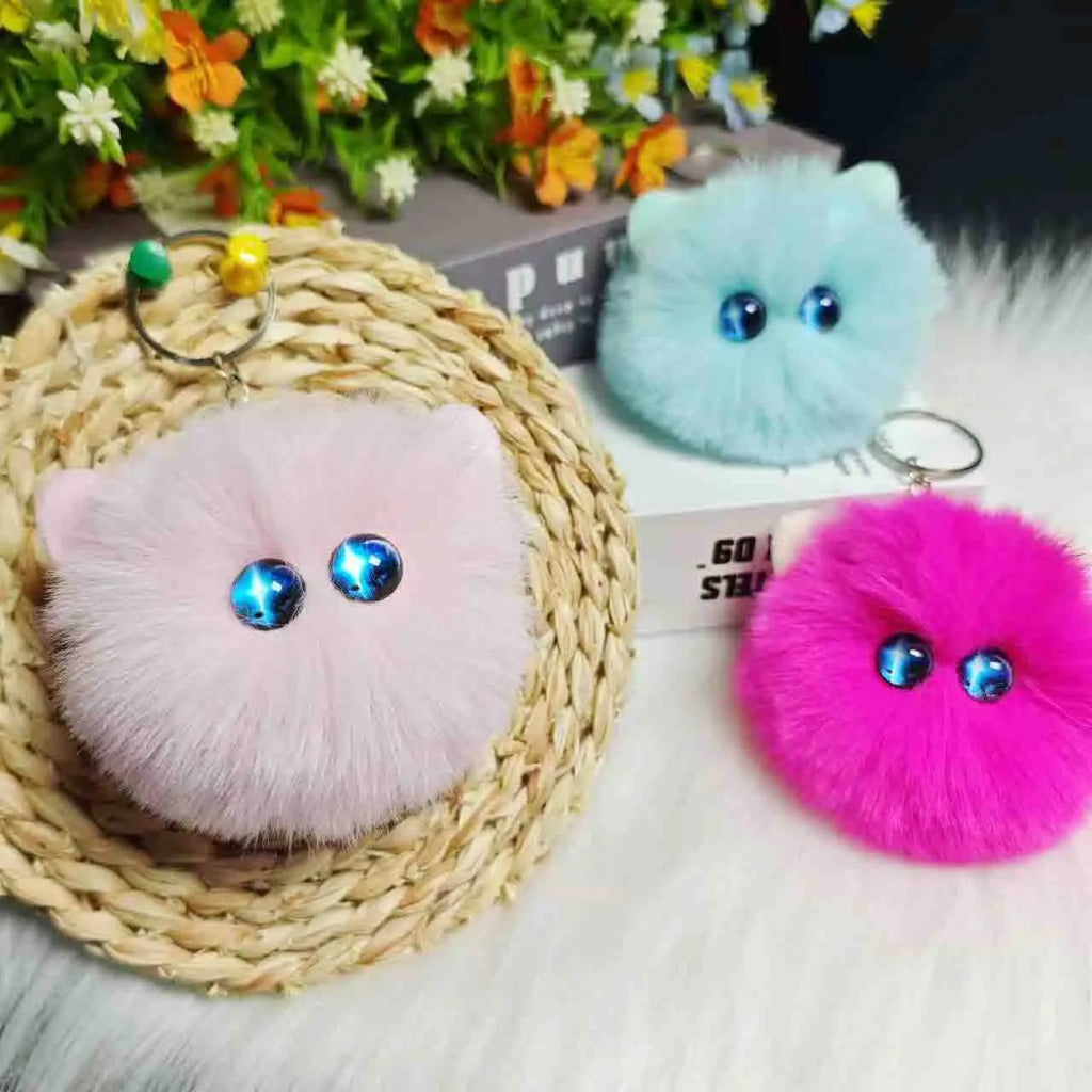 Blush Cat Ball Original Design Cartoon Handmade Plush Pendant Cat Keychain Girly Gift for Girls