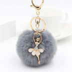 Fashion Rhinestone Ballet Dancer Keychain Cute Plush Ball Keyring for Women Girls Car Handbag Backpack Phone Pendant Accessories