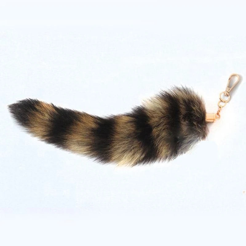 25cm Cute Fox-Racoon Tail Keychain Fur Pendant Key-Chain Bags Charm Keys-Holder Couple Keyrings for Backpack Car Decoration