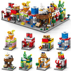 NEW DIY Restaurant Coffee Milk Tea Store Street View Food House Building Blocks Kit Girls Bricks Movie Model Toy