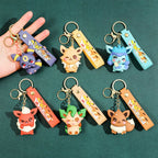 Eevee Keychain Evolution Set, Flareon Jolteon Vaporeon Plush Keychain, Pokémon Eeveelutions Key Ring for Fans