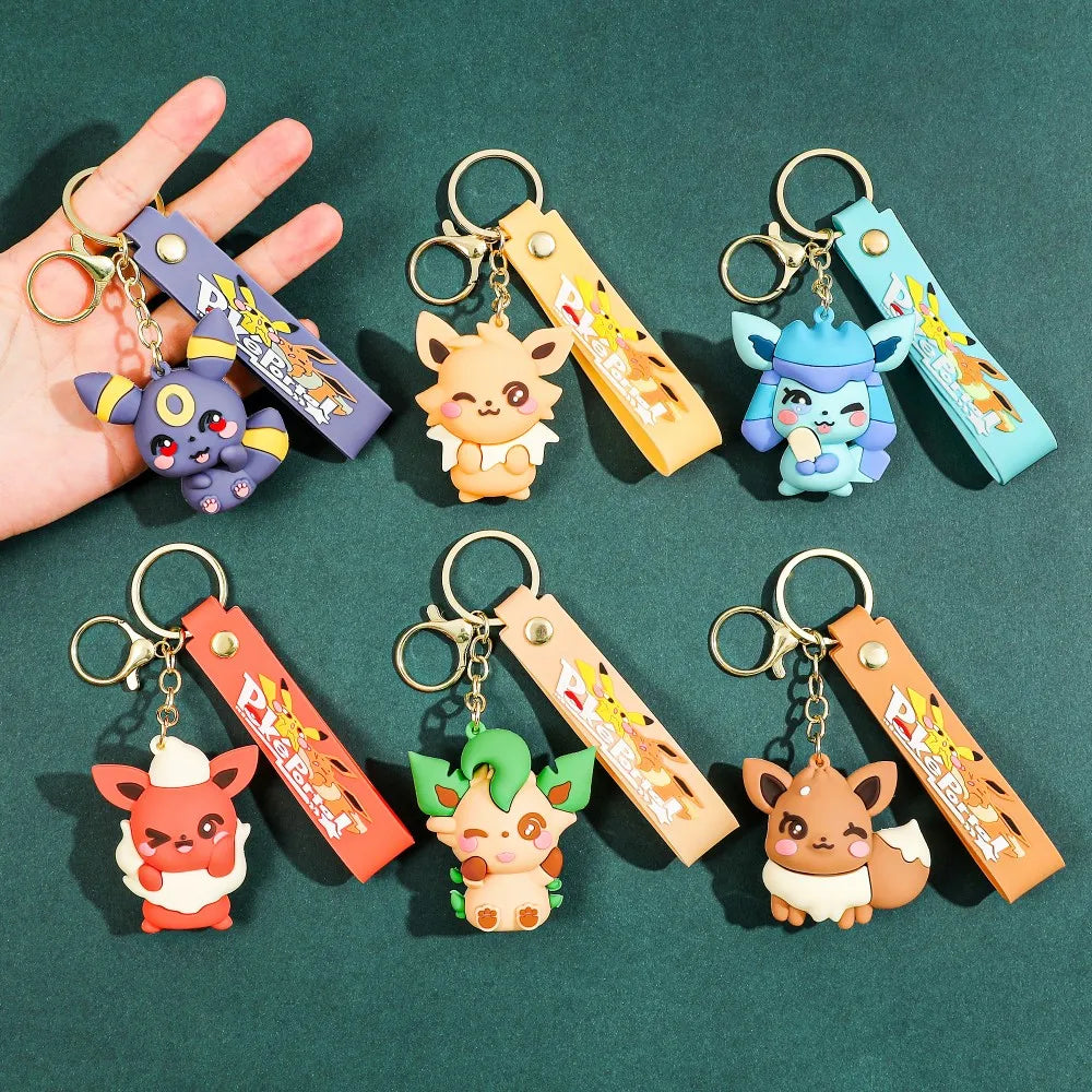 Eevee Keychain Evolution Set, Flareon Jolteon Vaporeon Plush Keychain, Pokémon Eeveelutions Key Ring for Fans